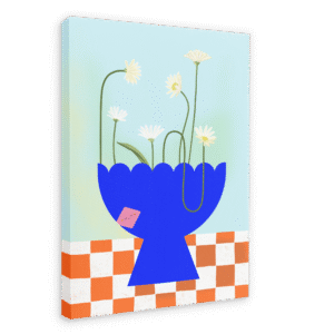 Daisies In Blue Printed Canvas Wall Art