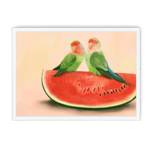 Watermelon Lovebirds Giclée Framed Print