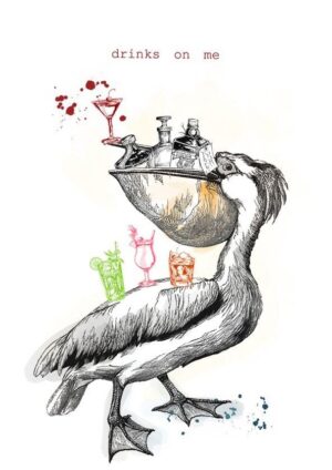 Drinks On Me Pelican Greeting Card
