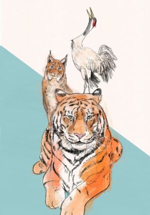 Eurasian Crane, Northern Lynx & Amur Tiger Greeting Card