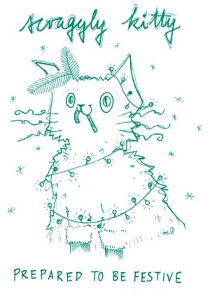 Scraggly Kitty Prepared To Be Festive Christmas Greeting Card