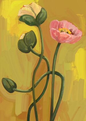 Painterly Poppies Mustard Giclée Art Print