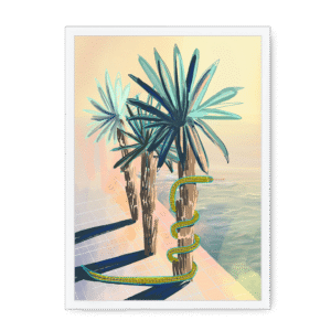 Poolside Promenade (with friendly snake) Framed Print