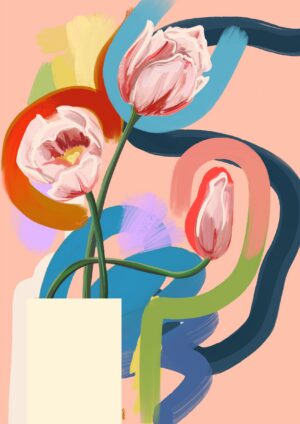 Through The Tulips - Red Stripe Giclée Art Print