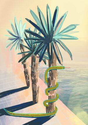 Poolside Promenade (with friendly snake) Giclée Art Print